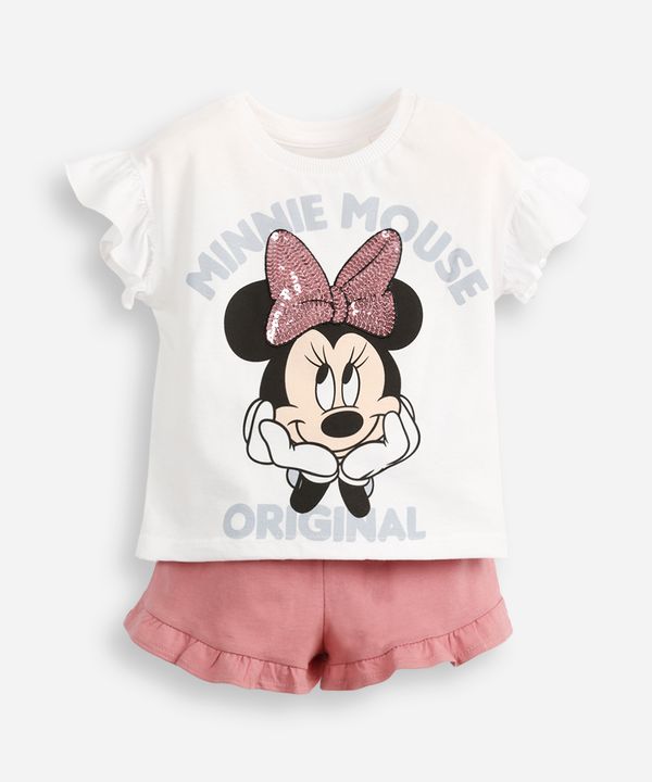 conjunto infantil curto minnie com paetê off white 1