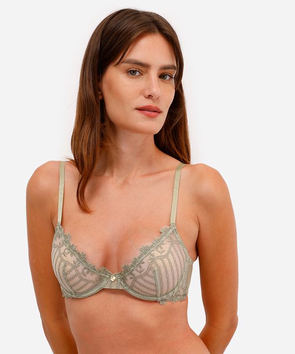 sutiã meia taça feminino de renda sem bojo floral verde 48