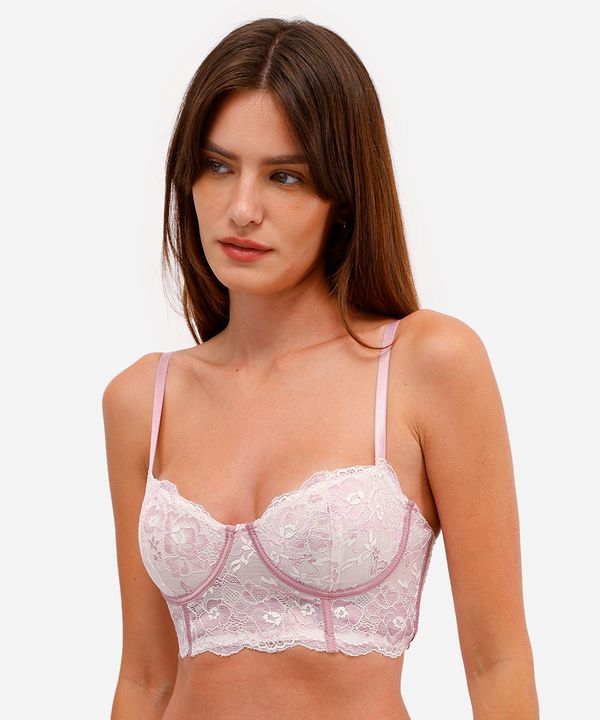suitã meia taça feminino de renda sem bojo floral off white 42