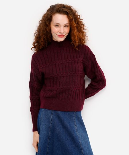 suéter feminino gola alta texturizado - roxo uva G suéter feminino gola alta texturizado - roxo uva G