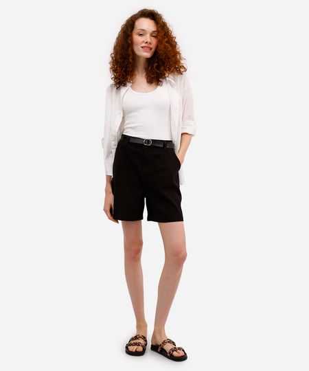 bermuda feminina de sarja com cinto preto 34