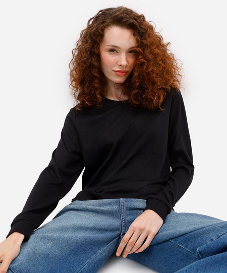 suéter básico feminino de tricot preto PP