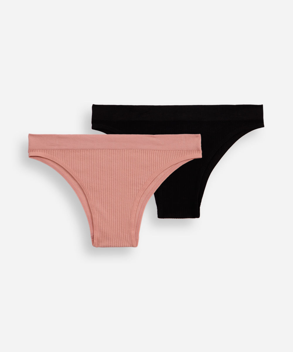 kit de 2 calcinhas biquíni sem costura texturizado colorido