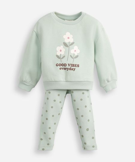 conjunto longo infantil de moletom good vibes everyday verde 1