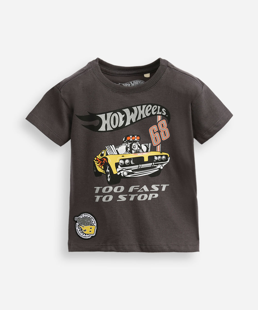 camiseta de algodão infantil hot wheels cinza