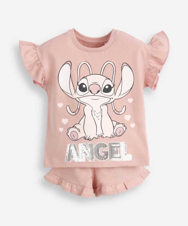 conjunto curto infantil de algodão stitch com paetê rosa 5