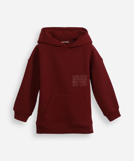 blusão de moletom infantil com capuz e bolso find your adventure vinho 4