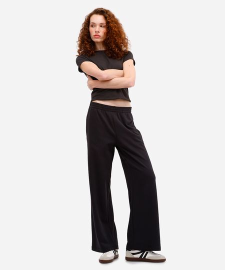 calça reta básica feminina de moletom cós elástico preta P