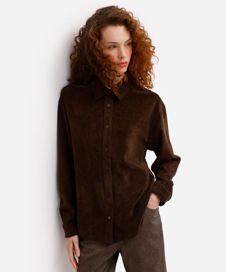 camisa feminina de veludo texturizada marrom PP