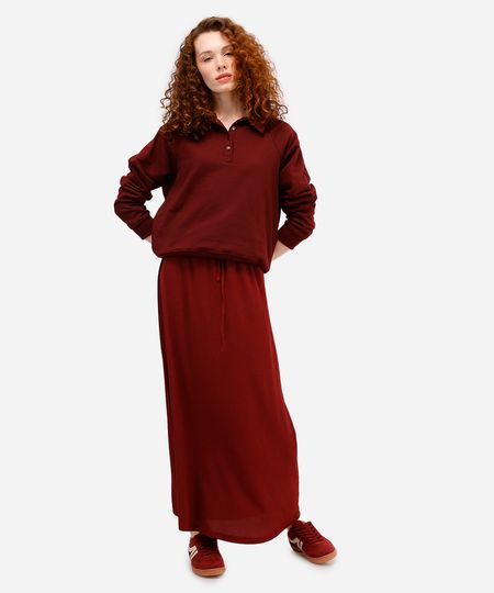 saia longa básica feminina texturizada vinho PP saia longa básica feminina texturizada vinho PP