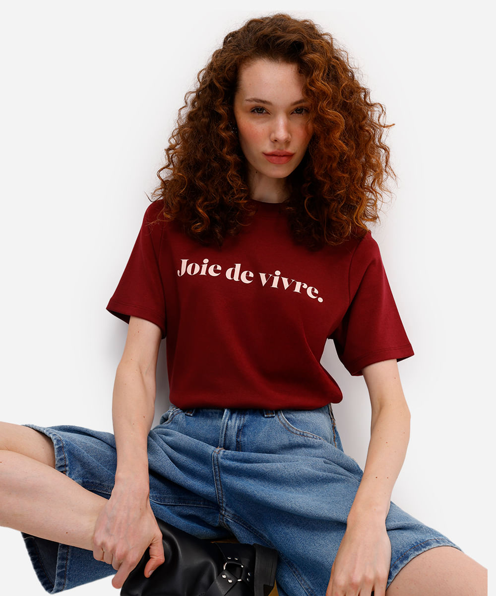 camiseta feminina de algodão peruano joie de vivre vinho