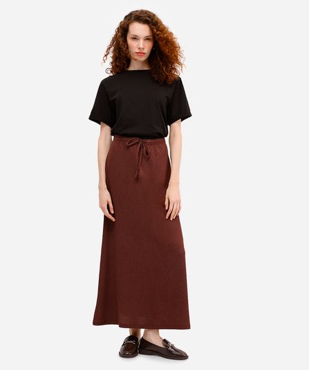 saia longa básica feminina texturizada marrom M saia longa básica feminina texturizada marrom M