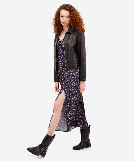 vestido midi feminino de viscose manga bufante floral azul PP vestido midi feminino de viscose manga bufante floral azul PP