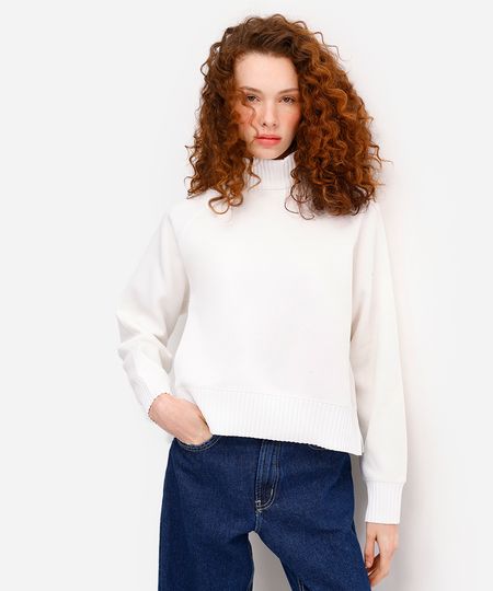 blusão feminino de moletom gola alta off white PP