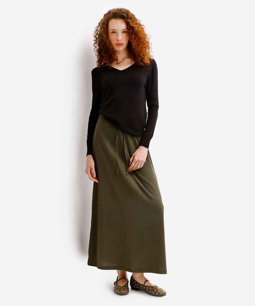 saia longa básica feminina texturizada verde