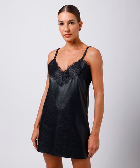 vestido curto feminino de poliuretano com renda mindset preto M vestido curto feminino de poliuretano com renda mindset preto M