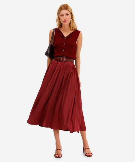 saia midi feminina acetinada texturizada cós elástico vinho 42 saia midi feminina acetinada texturizada cós elástico vinho 42