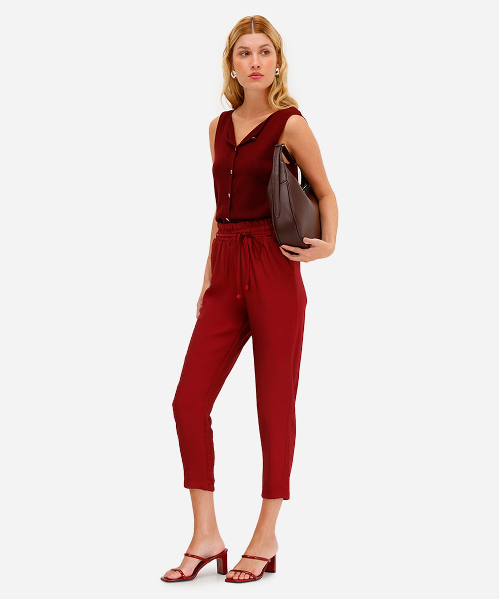 calça feminina de viscose cós elástico vinho