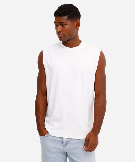 regata de algodão peruano alça larga branca M regata de algodão peruano alça larga branca M