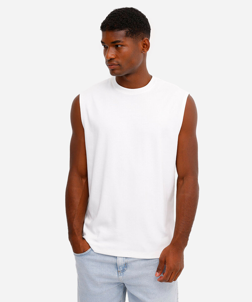 regata de algodão peruano alça larga branca