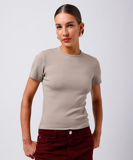 camiseta baby tee feminina de algodão peruano mindset bege PP
