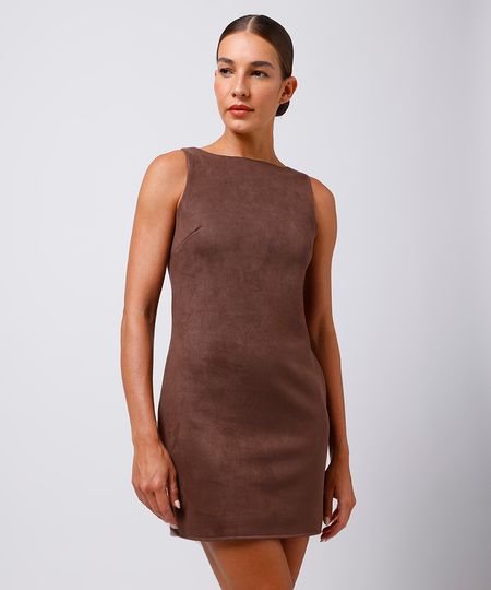vestido curto feminino de suede mindset marrom M