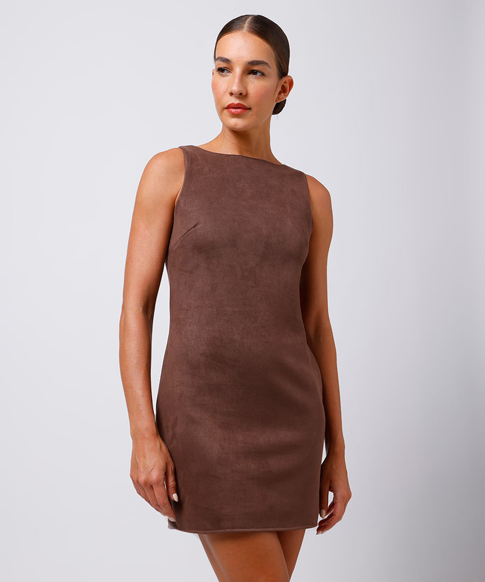 vestido curto feminino de suede mindset marrom