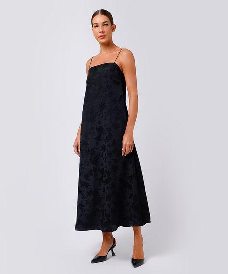 vestido midi slip dress feminino de jacquard floral mindset preto P