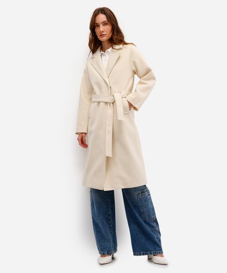 casaco trench coat feminino com faixa bege PP casaco trench coat feminino com faixa bege PP