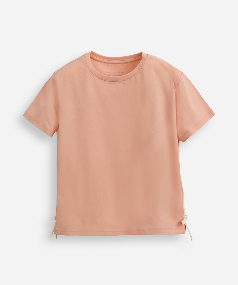 camiseta de algodão infantil lacinho na lateral rosa
