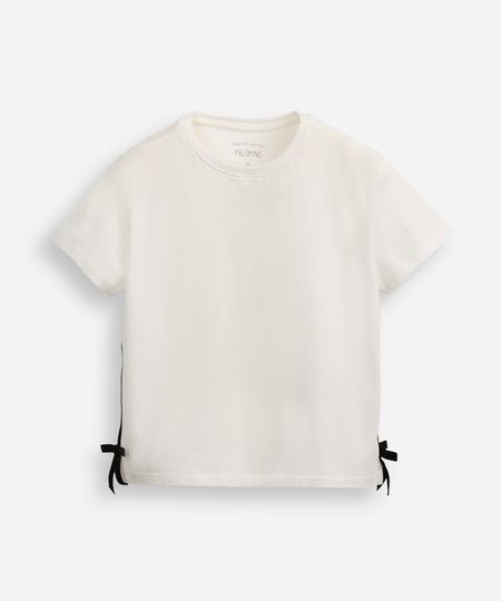 camiseta de algodão infantil lacinho na lateral off white 6 camiseta de algodão infantil lacinho na lateral off white 6