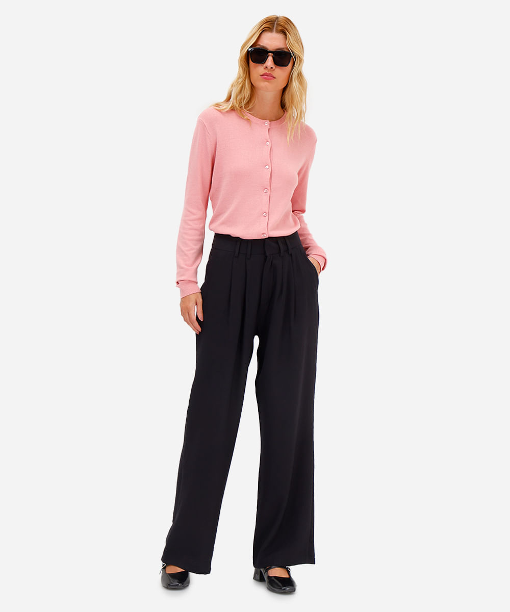 calça wide leg feminina de viscose texturizada preta calça wide leg feminina de viscose texturizada preta
