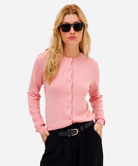 cardigan feminino de tricot rosa G cardigan feminino de tricot rosa G