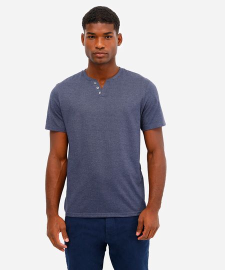 camiseta básica manga curta gola portuguesa - azul mesclado PP camiseta básica manga curta gola portuguesa - azul mesclado PP