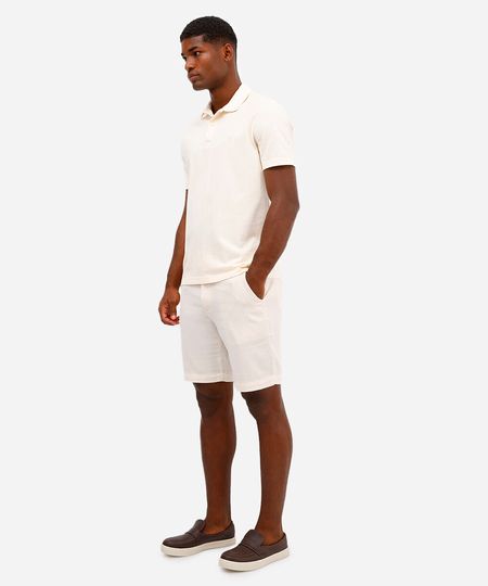 bermuda reta com linho e bolso chino off white 42 bermuda reta com linho e bolso chino off white 42