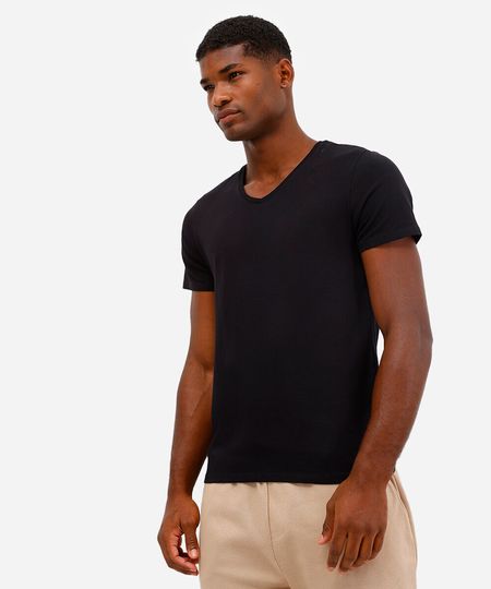 camiseta de algodão gola v preta PP camiseta de algodão gola v preta PP