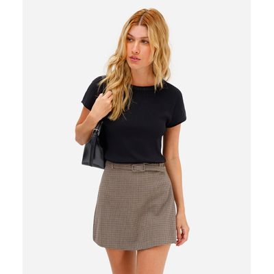 blusa feminina de tricot com miçangas manga curta preta