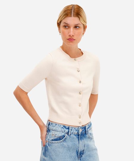 cardigan de tricot com botões off white PP cardigan de tricot com botões off white PP