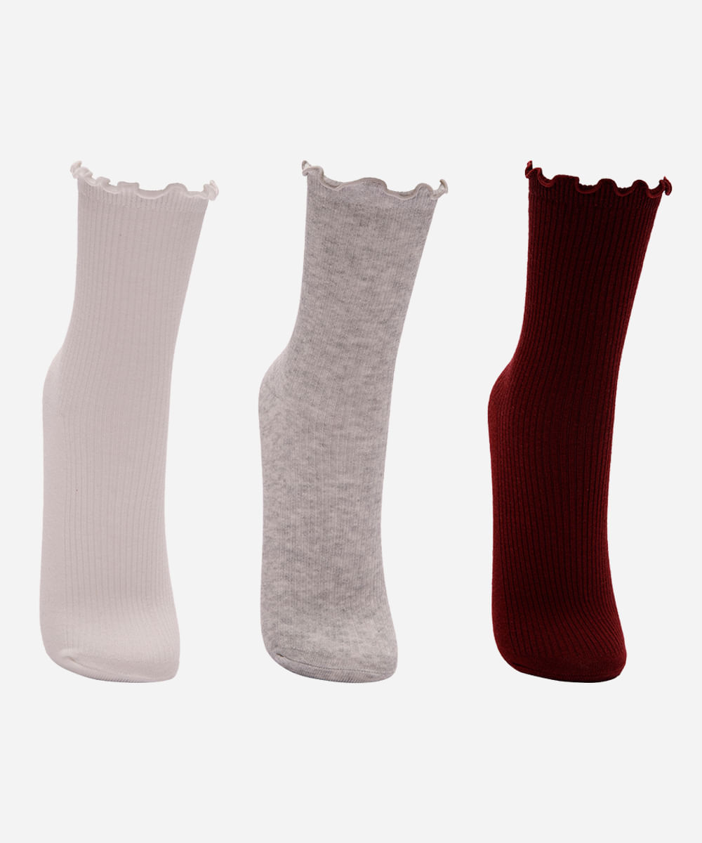 kit de 3 meias cano médio fru fru mindset colorida