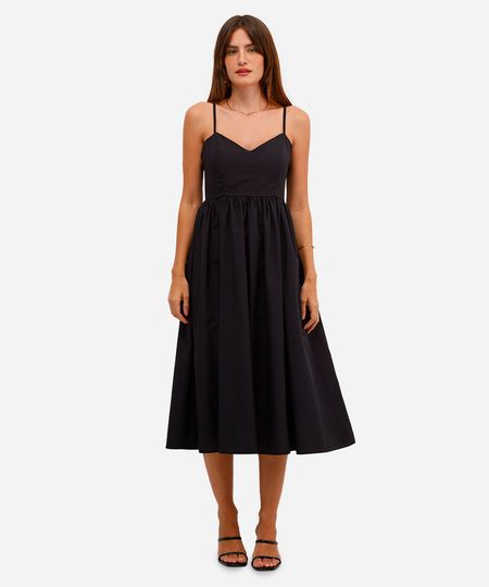 vestido midi feminino alça fina godê preto PP