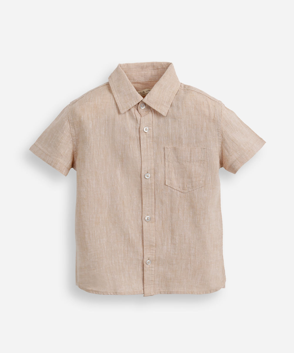 camisa comfort infantil com linho manga curta bege