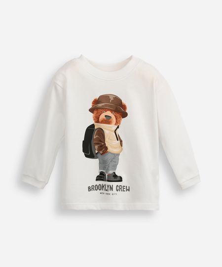 blusa de algodão infantil manga longa ursinho off white 3