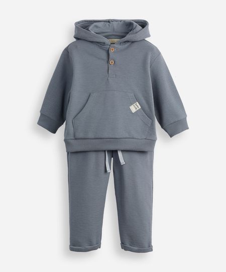 conjunto de moletom infantil canelado com capuz - azul 3 conjunto de moletom infantil canelado com capuz - azul 3