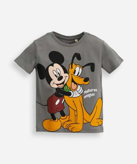 camiseta de algodão infantil mickey e pluto melhores amigos cinza 5