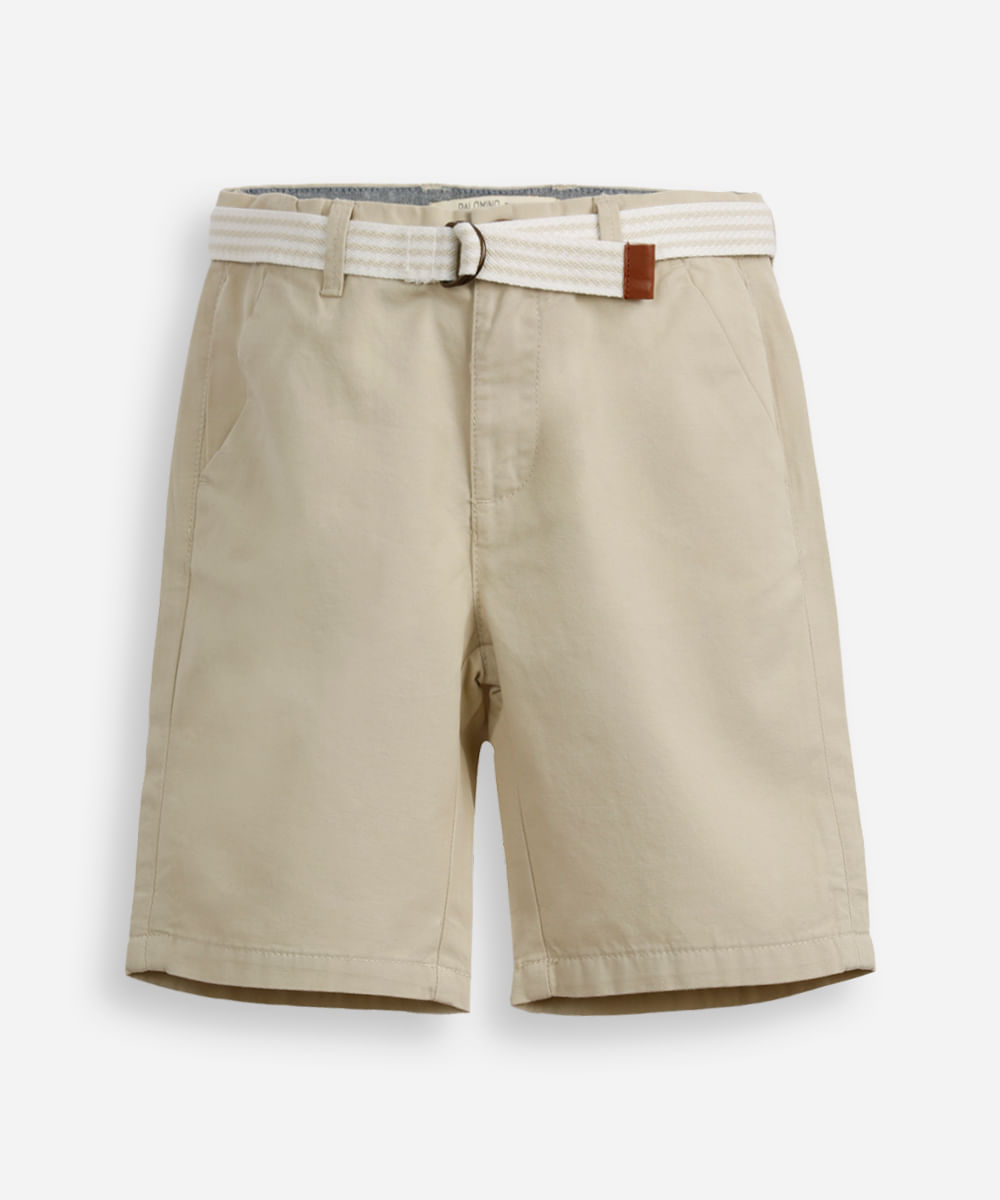 bermuda de sarja infantil com cinto bege