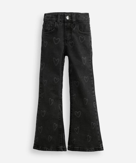 calça flare infantil jeans coração preta 8