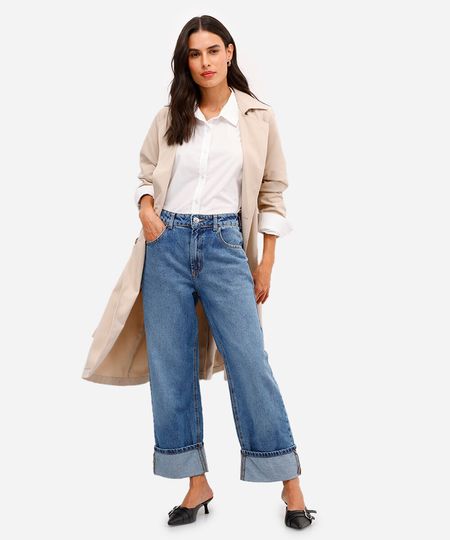 calça reta jeans cintura média barra dobrada azul 38 calça reta jeans cintura média barra dobrada azul 38