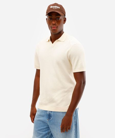 polo masculina de tricot manga curta texturizada off white M polo masculina de tricot manga curta texturizada off white M