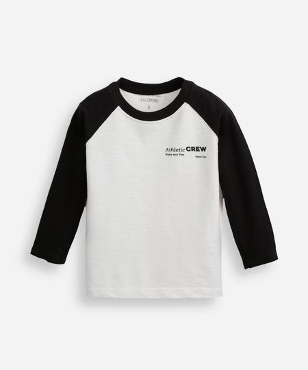 blusa de algodão infantil manga raglan texturizada off white 6