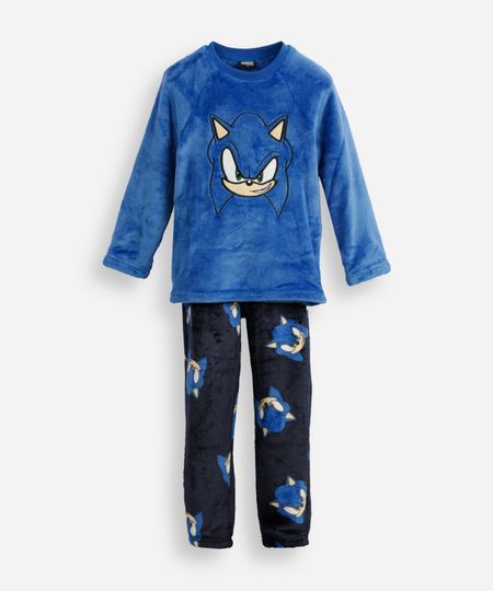 pijama longo infantil de fleece sonic - azul 10